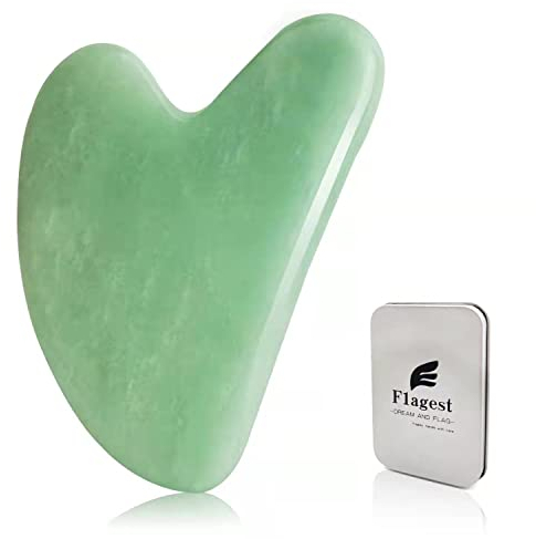 Flagest Gua Sha -Gua Sha Visage Corps -Gua Sha Quartz Rose Jade -Outil de Massage Facial Gua Sha -Outil de Massage d'acupuncture Anti Rides pour le Visage, le Yeux, le Cou (Jade)