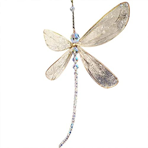 Kuashidai Sun Catchers for Windows, Rainbow Sun Catcher Dragonfly Crystal Suncatcher for Garden, Home Windows Decor Dragonfly Gifts Garden Ornament,White,15X15cm