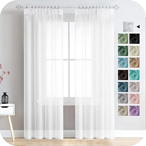 MRTREES Gardinen weiß transparent kräuselband Stores Gardinen kurz 225X140cm (HXB) Schlaufenschals 2er Set Vorhänge in Leinenoptik für Wohnzimmer Schlafzimmer Mädchen Jugend Curtains