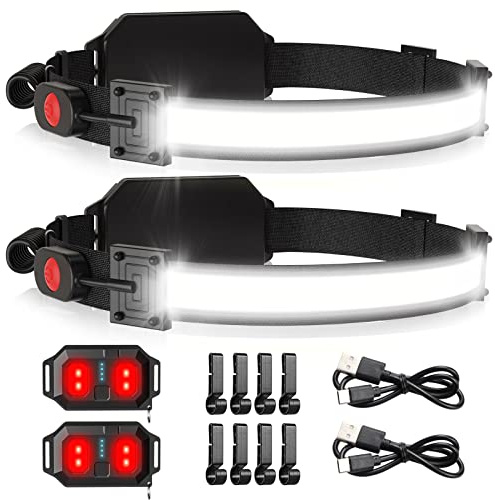 Spriak LED Headlamp USB Rechargeable 1000Lumen 230° Wide-Beam LED Headlight with Red Taillight, Super Bright Headband Light, Waterproof Headlamps for Camping,Hiking, Hard Hat Headlamp Pack of 2