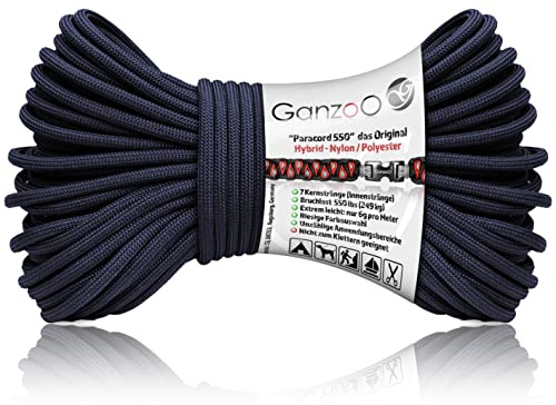 Ganzoo Paracord 550 Seil 4 mm Typ 3, 30 m in Deepsea dunkelblau, Nylon-Polyester Hybridkordel mit 32-Litzen Mantel und 7 Innensträngen, ca. 250 kg Bruchlast, für Outdoor-Einsätze und DIY