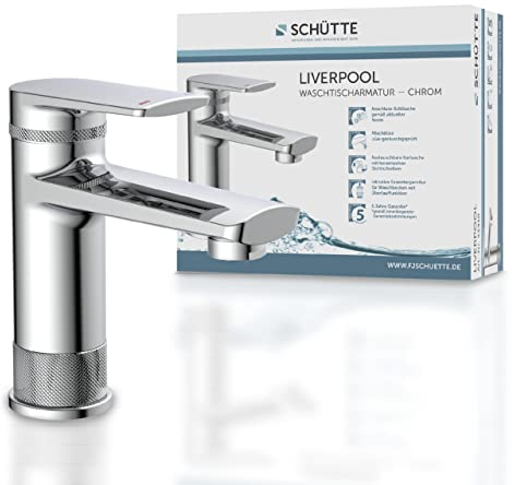 SCHÜTTE 33410 LIVERPOOL Waschtischarmatur in edlem chrom-glänzend Design, Wasserhahn für Ihr Bad mit Pop-Up Exzenter, Mischbatterie Badezimmer