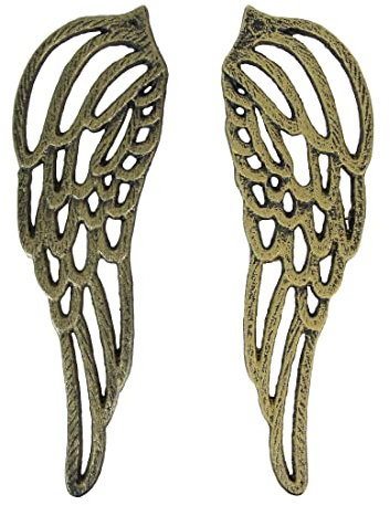 Zeckos Antikes Gold Gusseisen Set mit Engelsflügeln, Wandskulptur, rustikale Heimdekoration, Kunst
