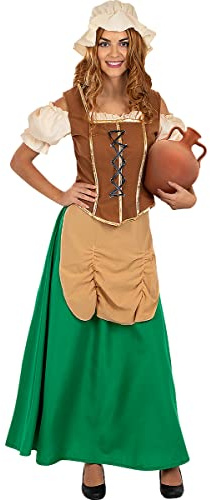 Funidelia | Disfraz de tabernera medieval para mujer Edad Media, Campesino - Disfraz para adultos y divertidos accesorios para Fiestas, Carnaval y Halloween - Talla M - Marrón