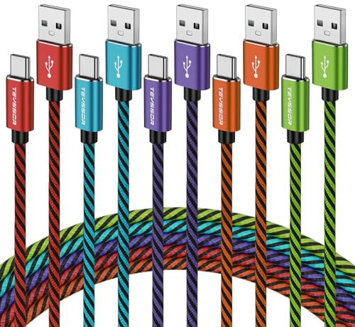 Teyssor USB C Cable 10FT 5-Pack Nylon Braided USB A to Type C Fast Charging Cord Compatible with Samsung Galaxy S24 S23 S22, Note 20 10 9 8, Moto G7 G8