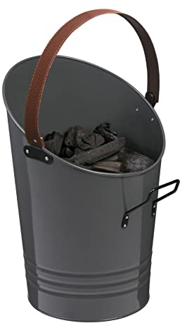 POWERHAUS24 Everdure Design Seau à charbon de bois jusqu'à 10 kg avec poignée élégante en cuir PU, support latéral pour plus de confort pour tous les barbecues au charbon de bois