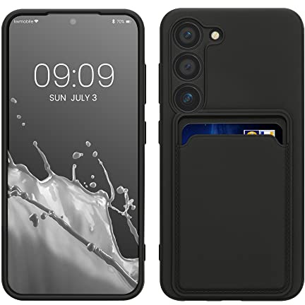 kwmobile Handyhülle für Samsung Galaxy S23 Hülle mit Kartenfach - TPU Case - Kabelloses Laden - Schutzhülle Cover in Schwarz