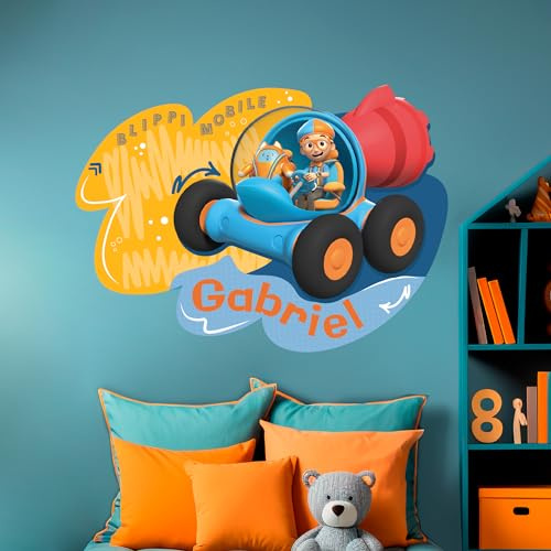 EGD Multiple Font Personalized Name Blippi Kids Wall Decor I Blippi & BlippiMobile Wall Decals I Custom Name for Your Baby Room Decoration I Nursery Decor for Girls & Boys