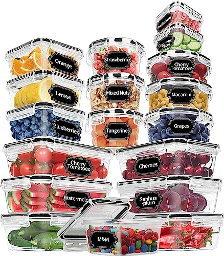 Skroam 36 Pack Food Storage Containers with lids (18 Airtight Kitchen & 18 Lids), Plastic BPA-Free Meal Prep Container for Pantry Organizers and Free Labels Marker