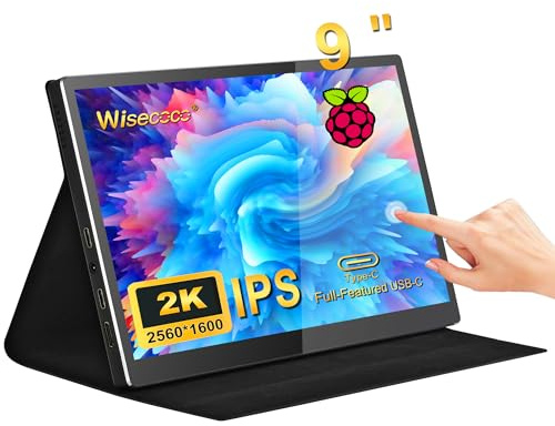 wisecoco Portable Monitor 9 inch 2K 2560*1600 IPS Touch Screen 73% NTSC USB C HDMI Secondary External Computer Laptop LCD Monitor w/Smart Cover & Speakers For MacBook Pro Air PC Laptop Phone Xbox PS5