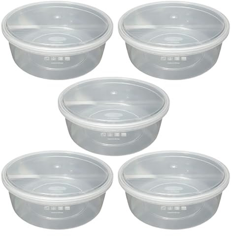Round Plastic Food Container, Clear Storage Box With Airtight Lids Food Storage Containers Reusable BPA free Microwave Freezer and Dishwasher Safe Cake Box Storage Tubs (2500 ML, 5)