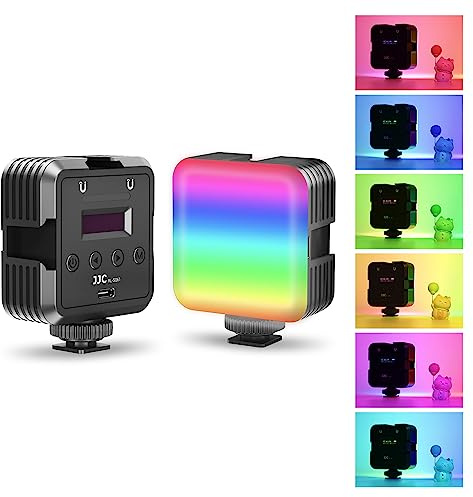 JJC Magnetisches RGB-Videolicht, 360° Vollfarbfotografie-LED-Beleuchtung mit 3 Kaltschuhen, Mini-Vlogging-Kameralicht für Sony Canon Nikon Fuji, 2500 K – 8500 K dimmbar, CRI95+, 2000 mAh