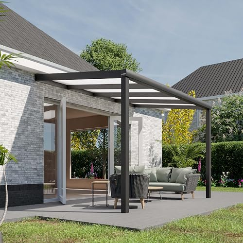 Pratt & Söhne Auvent de terrasse en Aluminium 406 x 258 x 285 cm - Pavillon avec plaques en Polycarbonate Opal - Carport Pergola Véranda - Anthracite