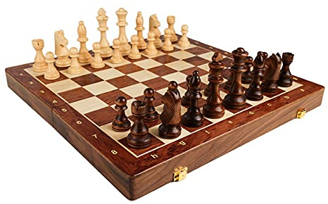 YIWENG Holz-Schachbrett-Set 15 Zoll Internationales Schachspiel Faltbares Schachbrett mit handgefertigten Schachfiguren und Aufbewahrungsfächern für Erwachsene,Schachspielset