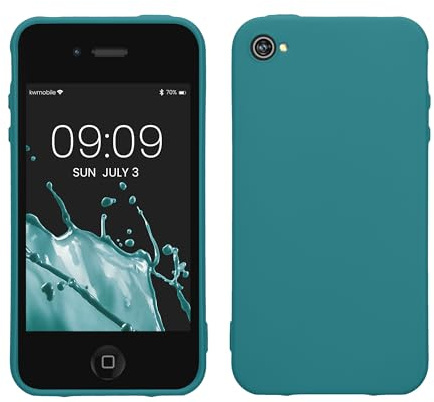 kwmobile Case for Apple iPhone 4 / 4S Case - Soft Cover - Shockproof TPU Material - Wireless Charging - Teal Matte