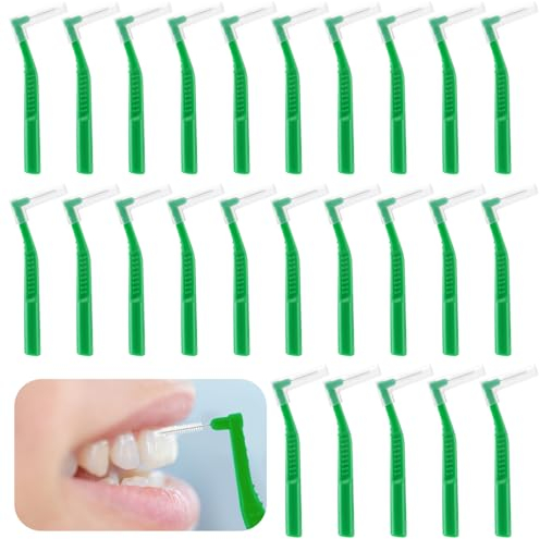 Prasacco 25 scovolini interdentali, spazzolini tra denti e gengive, piccoli spazzolini L, universali, ad angolo, strumenti pulizia denti (verde 0,8 mm)
