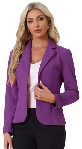Allegra K Blazer Donna Casual Slim Giacche da Abito Collo con Revers Elasticizzata Ufficio Lavoro Viola M