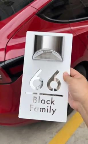 mxn Targa con numeri civici illuminati a energia solare, personalizzabile, impermeabile, 3D, con numeri civici e indirizzi, targa illuminata a LED (15 x 29 cm, bianco argento)
