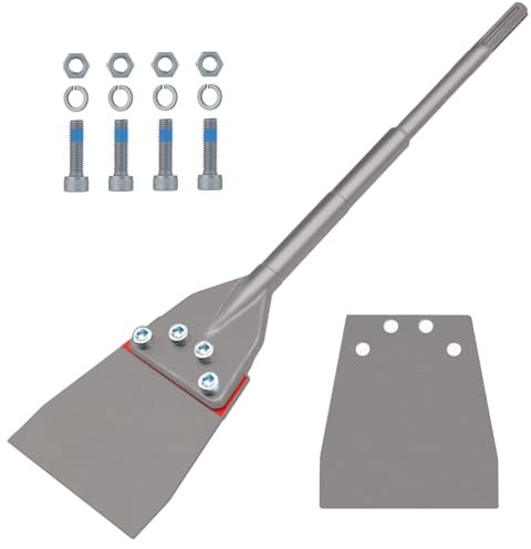 SDS Max Floor Scraper, TOOVEM 6 Inch Floor Scraper SDS Chisel Bits with Replacement Balde, SDS Max Chisel Long Handle Heavy Duty Thinset Removal Tile Adhesive Removal Tool for Rotary Hammer Drills