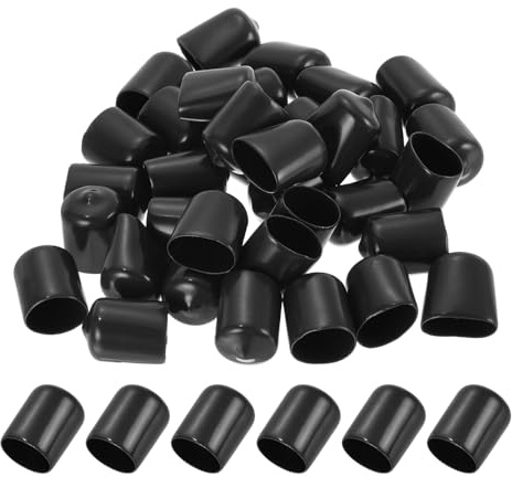 PATIKIL Tapas de Extremo de Goma de Vinilo de 14 mm Negro Paquete 50 | Tapas Flexibles para Tornillos y Pernos Redondos para Proteger Roscas de Tubos Metálicos, Varillas y Pernos