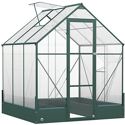 Outsunny 6x6 FT Polycarbonate Greenhouse with Base, Raised Bed, Walk-in