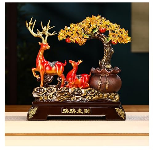WANGHAI-666 Crystal Tree/Money Tree Creative Resin Deer Ornaments Home Accessories Living Room Entrance Wine Cooler Decoration Crystal Fortune Tree Home Decoration Gem Tree