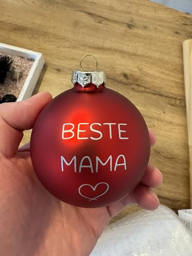 Weihnachtsbaumkugel Christbaumkugel Beste Mama 8cm personalisiert rot Glaskugel Herz Geschenk für die Mama Weihnachtsdeko Weihnachtskugel