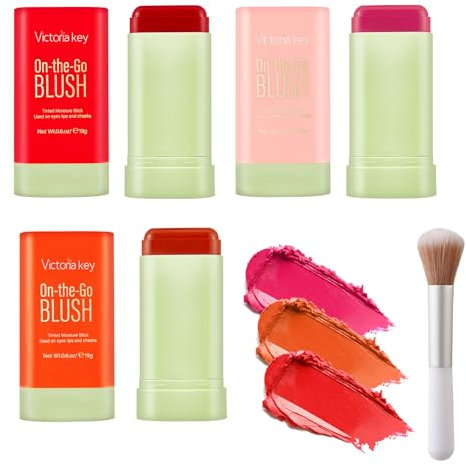 Multi-Use Fard Stick for Face, 3 in 1 Cream Blush With Brush for Eyes, Cheeks and Lips