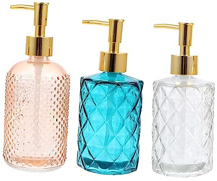 BELLIFFY 3pièces Flacon Distributeur Lotion Vide Pression De Bouteilles pour Et Transparent Rose Bleu avec Pompe Plastique Dorée