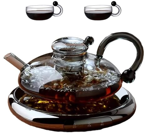 MLKHESY New Innovessa Tea Pot Set, Sereno Filtration Teapot Set, Heat-Resistant Glass Teapot Set, Comes with Electric Ceramic Stove and Teacup Set