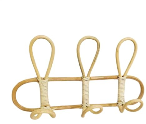 Handtuchhaken aus , dekoratives Wandregal, Rattan-Haken, Eingangswandhaken, Rattan-Kleiderbügel mit 3 Haken, Wandaufbewahrung, Rattan-Kleidungsorganizer- , 40 x 8 x 20 cm für Schlüssel, Hüte,