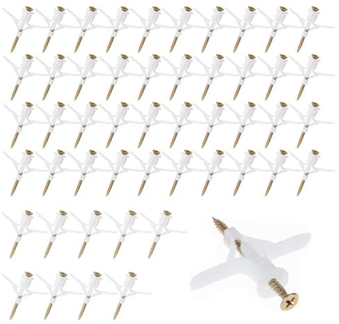 50 Stück Hohlraumdübel Set, Gipskartondübel mit Schrauben, Rigipsdübel Trockenbaudübel Trockenbau Ankerfür für TV-Halterungen, Schränke & Lampen