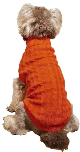 Hundepullover, Winter Warmer Hundepullover Rollkragen Strickpullover Hunde Pullover Weich Hundekleidung Hundepulli Hund Kleidung für Kleine Mittelgroße und Große Hunde und Katzen,Orange,S