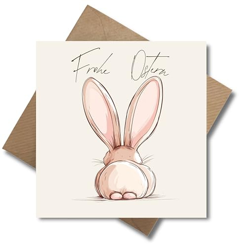 WBdesignz Frohe Ostern Karte mit Umschlag - mit süßem Hasenmotiv – liebevolle Osterkarte für Familie, Freunde & Kolleginnen – modernes Design - quadratisch (125 x 125 mm)