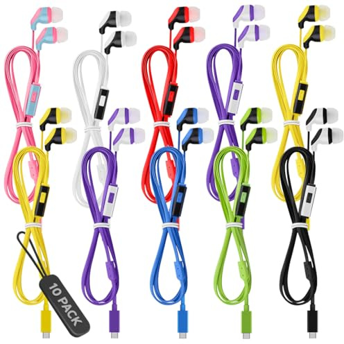 Lot de 10 écouteurs filaires USB C avec microphone, écouteurs intra-auriculaires de type C compatibles avec iPhone 15/16, iPad Pro, MacBook, Galaxy S23 S22, Pixel 8 7 6, Chromebooks, compatibles avec