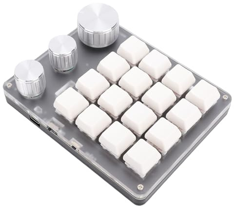 One Handed Mechanical Keyboard, Bluetooth 2.4G Wireless Wired 3 Modes Customize Programmable Keypad with 16 Key 3 Knobs, LED Light, Red Switch, for Gaming Office (White)