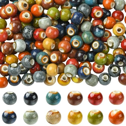 SUNNYCLUE 1 Scatola da 180 Pezzi, 12 Colori, Perline di Porcellana Rotonde da 9mm, Perline di Ceramica Sfuse, Distanziatori in Porcellana in Stile Cinese Antico per La Creazione di Gioielli, Collane,