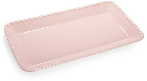 Paris Hilton Rectangle Ceramic Stoneware Serving Platter Tray, Embossed Hearts, Microwave Safe, 15x8-Inch, Pink