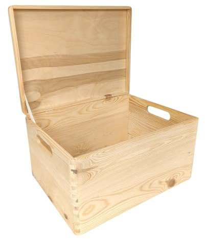 GoodFreshDecor Scatola in Legno - Cassetta con Coperchio - 40 x 30 x 23 cm - con Maniglie - Legno di Pino Abete Naturale