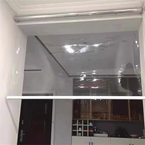 Tenda a Rullo in PVC Trasparente Isolamento Termico e Sistema a Molla - Impermeabile/Antivento Personalizzabili per Stanze climatizzate/Pergole/Serre, Antipolvere Energetico con Maniglia(W45xH140cm)