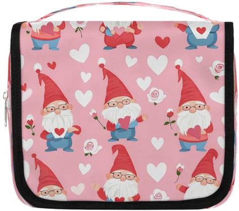 Mexpekil Trousse de toilette étanche à suspendre avec crochet, motif nains de rose et cœurs