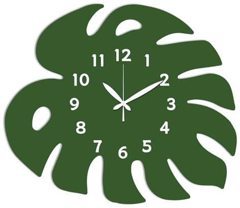 CHGCRAFT Monstera Deliciosa Wall Clock Giant Bamboo Non-Ticking Clock Irregular Shape Decorative Clocks Printed Wall Clocks for Home Office Decoration,15×12.9 inch