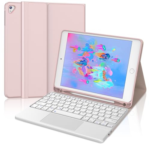 FOGARI Teclado con Trackpad para iPad 9.7 6/5 Generación 2018/2017 | Air 2/1 2014/2013 Funda con Español Ñ Bluetooth Teclado con Touchpad para iPad 9.7 6/5 Generación 2018/2017, Rosa