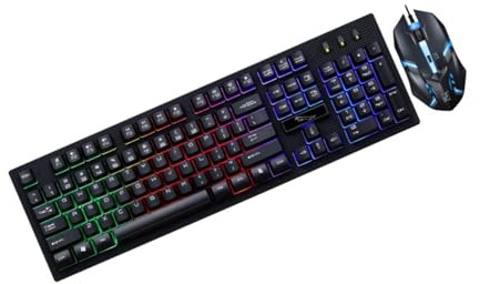 Clavier et Souris USB Lumineux Ambiance Noël 104 Touches Noir | Design Non Conflict, Plastique Résistant, Usage Bureau ou Café, Ensemble Filaire 1 Set