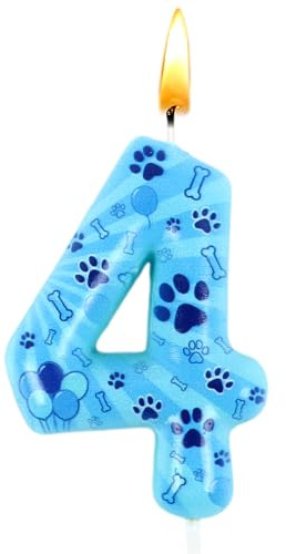 Candele di Compleanno a Forma di Zampa di Cane, Decorazioni per Torte, Candela Blu con Numero 4, Motivi a Cartoni Animati, Decorazioni per Feste a Tema Compleanno