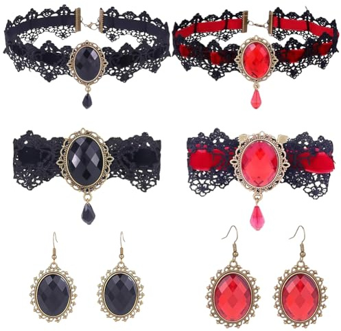 MOPQMKT Juego de joyas góticas de vampiro, Gótico Collar-Pulseras-Pendientes Set, Gotica Decoración Lolita Collares Halloween Accesorios, para Carnaval, Halloween, Mascarada