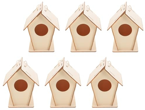 MOLUCKFU Kit Casetta per Uccelli in Legno da Costruire per 6 Pezzi Verniciabili con Spago per Appendere Casetta Preforata per Lavori Artigianali e Alimentazione Uccelli da Giardino