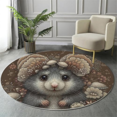 ALTCIRNMD Pilzmaus Gräulich-Weiß Weicher Runder Kurzflor-Teppich Fantasietiere Für Wohnzimmer & Schlafzimmer,Einfache Pflege,Heimbüro-Dekoration,80Cm Durchmesser