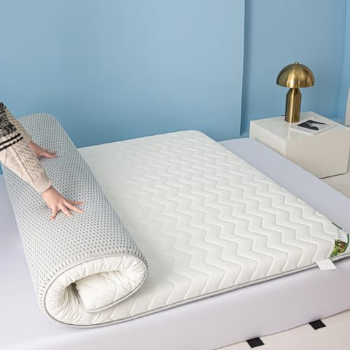 Vikbar futonmadrass bärbar matta 5/8 cm elastisk rem campingkudde andningsbar bekväm golvsäng vit 8 cm 85 x 195 cm perfekt för övernattningar och resor