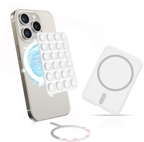 Magnetic Suction Cup Phone Case Mount | Hands-Free Silicone Grip Holder | Silicone Suction Phone Case Grips | Strong Grips Holder for Selfies and Videos | Magsafe for with all mobile Phones-White